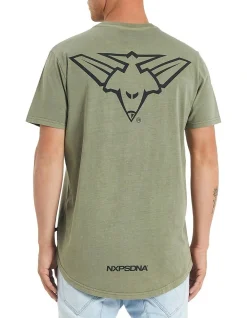Nena & Pasadena Essendon Curved Hem Tee In Khaki