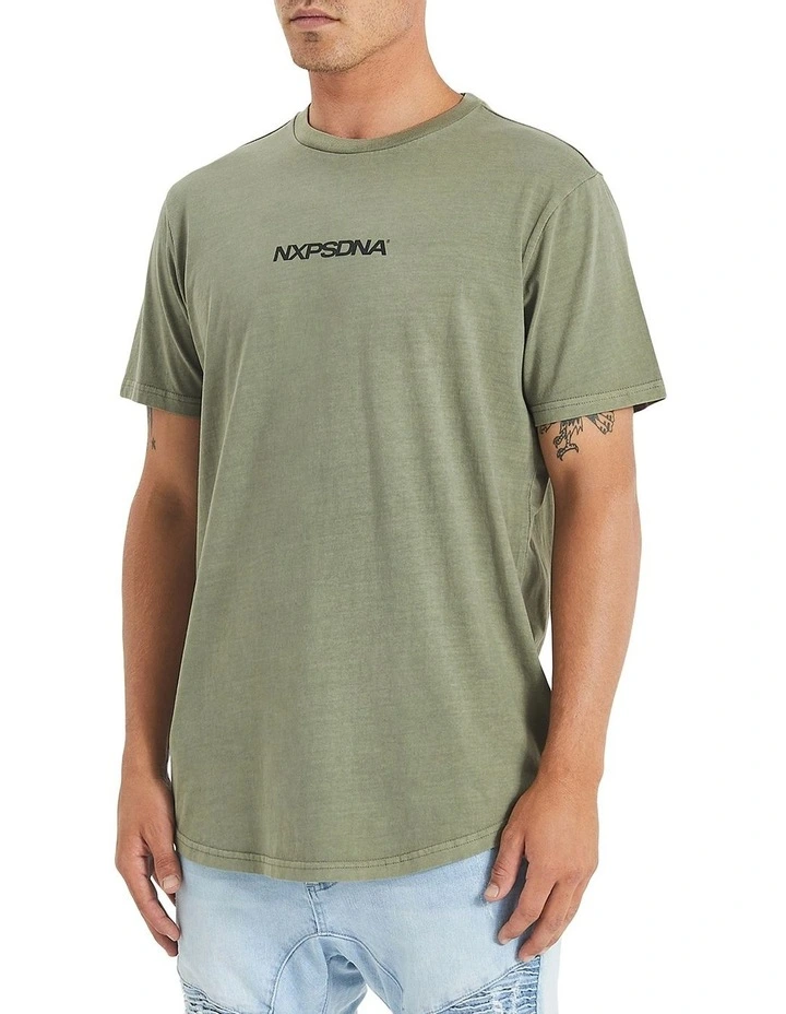 Nena & Pasadena Essendon Curved Hem Tee In Khaki - Image 3