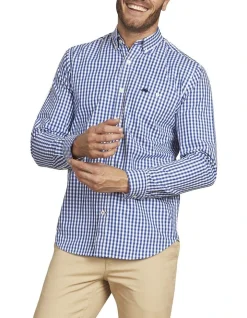 Raging Bull Signature Gingham Check Poplin Long Sleeve Shirt Navy