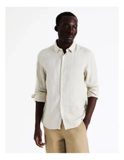 Alternative view of Blaq Bondi Linen Long Sleeve Relaxed Shirt In Oatmeal