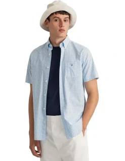 Gant The Broadcloth Gingham Short Sleeve Shirt In Blue