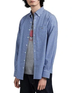 Gant The Broadcloth Gingham Long Sleeve Shirt In Blue