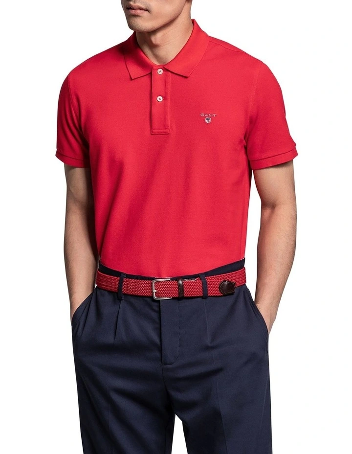 Gant Solid Pique Rugger Polo In Red