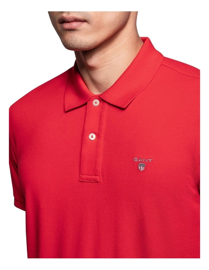 Gant Solid Pique Rugger Polo In Red - Image 3