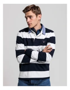 Gant Rugger Original Bar Stripe Rugby Tops In White