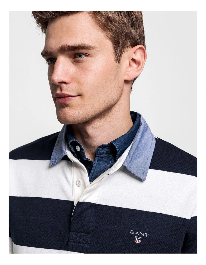 Gant Rugger Original Bar Stripe Rugby Tops In White - Image 3