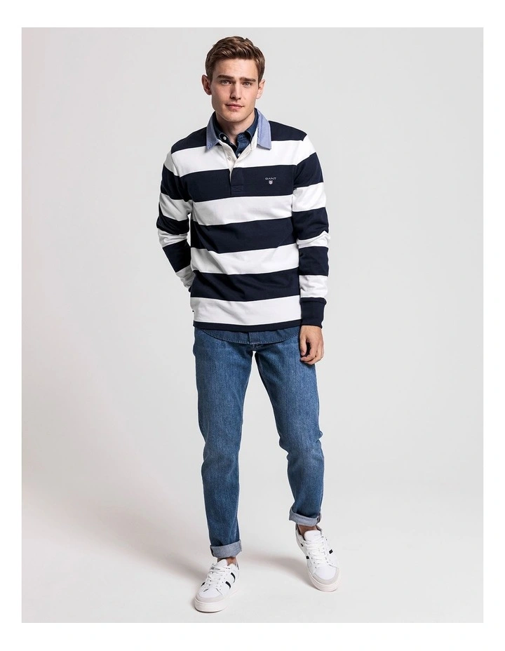 Gant Rugger Original Bar Stripe Rugby Tops In White - Image 4