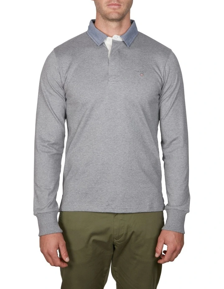 Gant Rugger Original Heavy Rugby Tops In Grey Marle