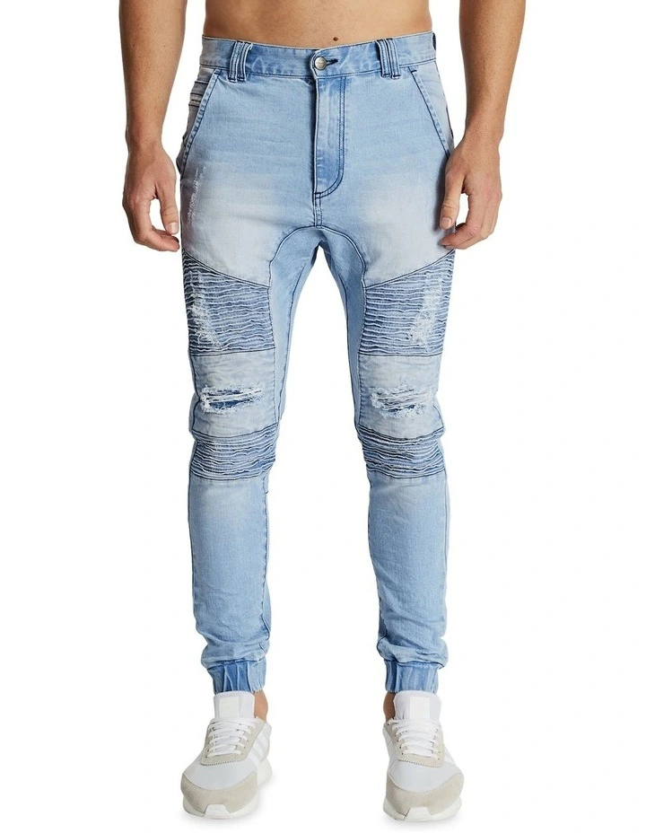 Nena & Pasadena Hellcat Distressed Jogger Pant Light Blue