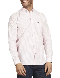 Raging Bull Signature Gingham Long Sleeve Shirt Pink