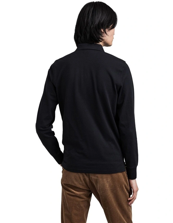 Gant The Original Pique Long Sleeve Rugger Polo Top In Black - Image 2