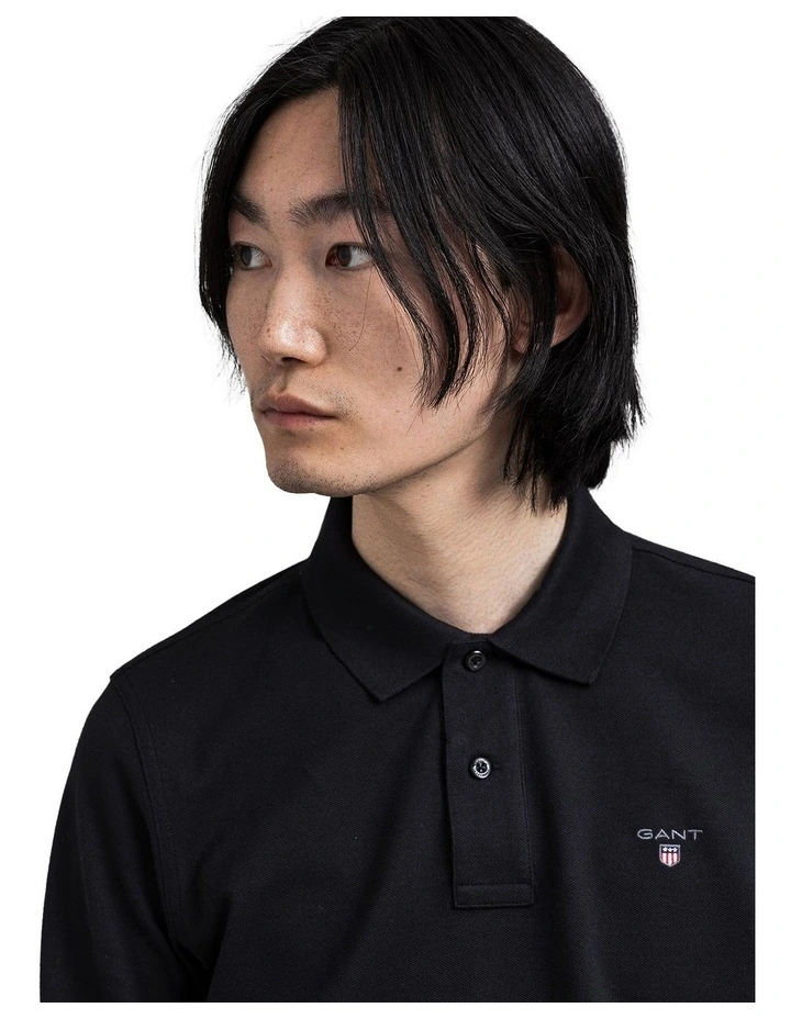 Gant The Original Pique Long Sleeve Rugger Polo Top In Black - Image 3