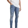 Jack & Jones Liam Distressed Skinny Jeans Mid Blues