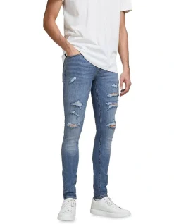 Jack & Jones Liam Distressed Skinny Jeans Mid Blues