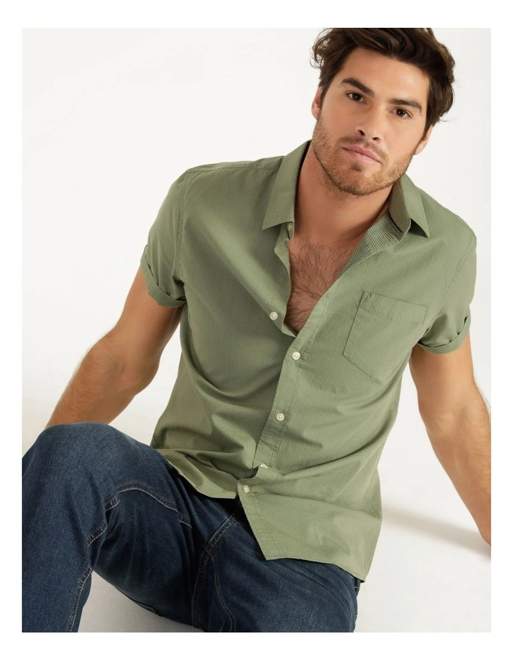 Maddox Daltry Dobby Short Sleeve Shirt Khaki - Image 5