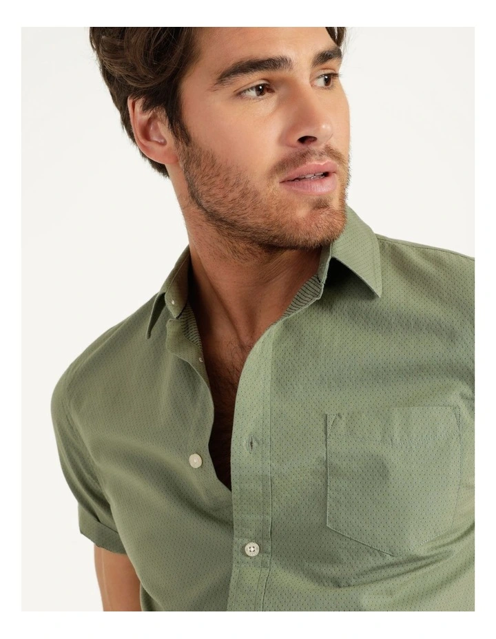 Maddox Daltry Dobby Short Sleeve Shirt Khaki - Image 6