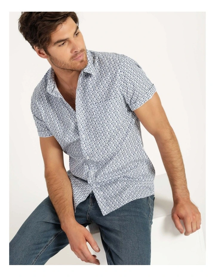 Maddox Pelican Print Short Sleeve Shirt White