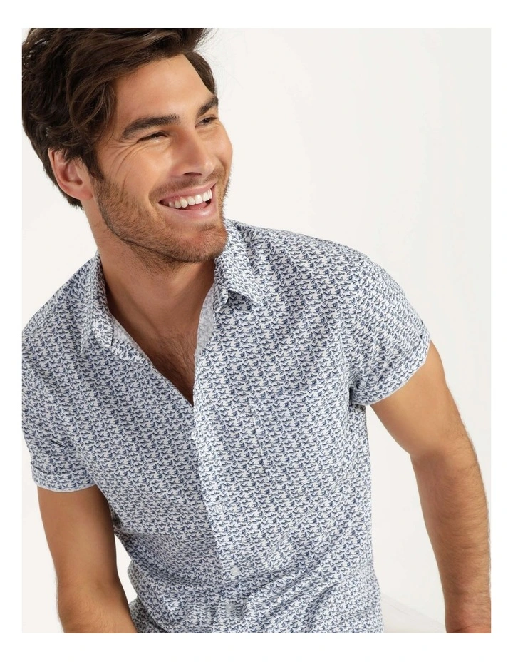 Maddox Pelican Print Short Sleeve Shirt White - Image 4