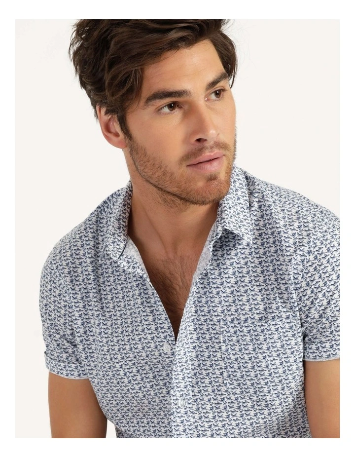 Maddox Pelican Print Short Sleeve Shirt White - Image 6