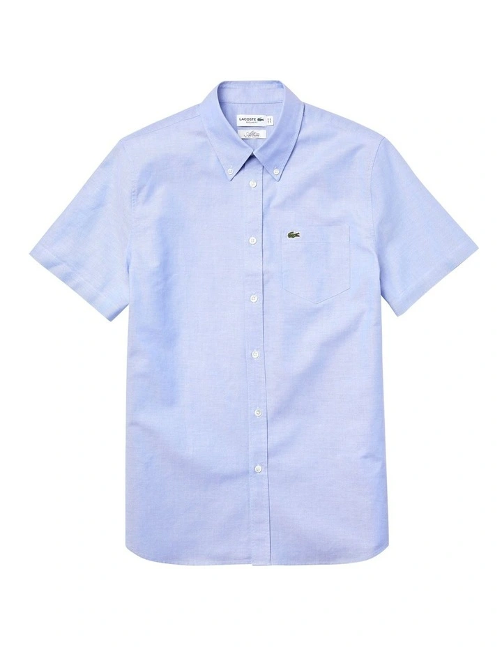 Lacoste Short Sleeve Oxford Shirt Blue - Image 3