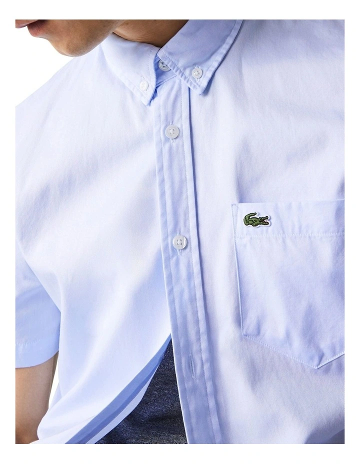 Lacoste Short Sleeve Oxford Shirt Blue - Image 4