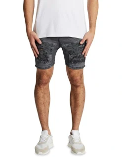 Nena & Pasadena Hellcat Drop Crotch Denim Shorts Charcoal