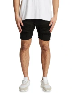 Nena & Pasadena Hellcat Drop Crotch Denim Shorts Black