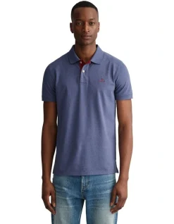 Gant Contrast Collar Pique Short Sleeve Rugger In Blue