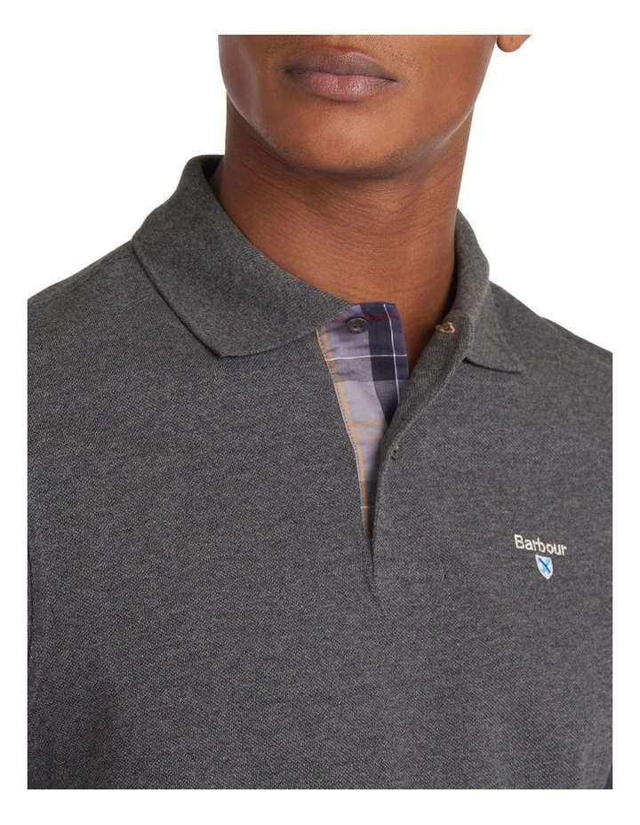 Barbour Tartan Pique Polo Shirt Slate Marl - Image 4