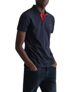 Gant Contrast Collar Pique Short Sleeve Rugger Blue