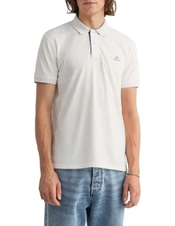 Gant Contrast Collar Pique Short Sleeve Polo Shirt Cream