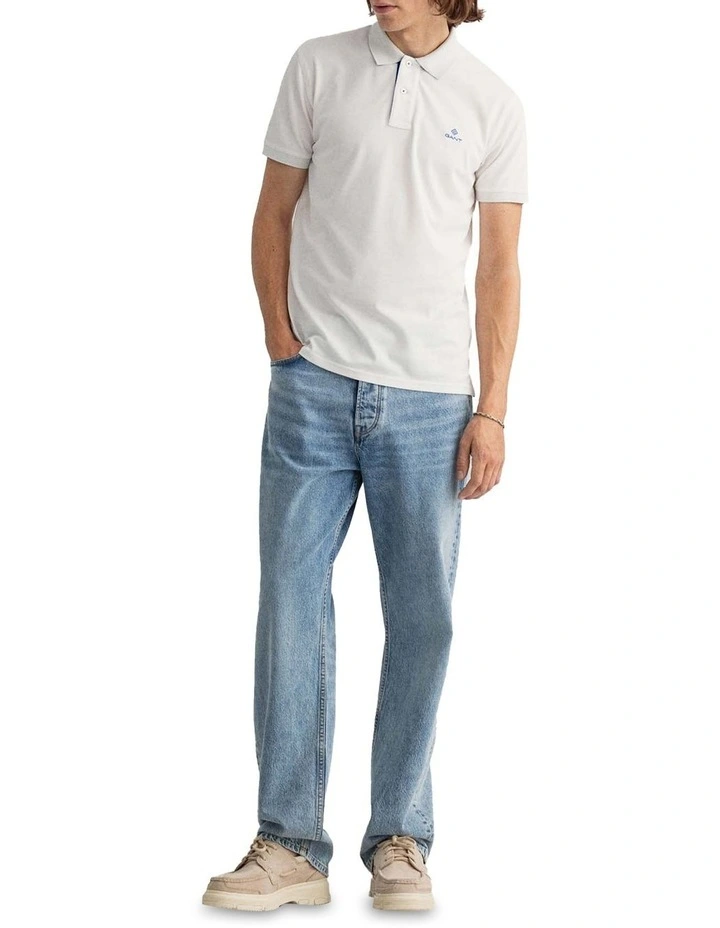 Gant Contrast Collar Pique Short Sleeve Polo Shirt Cream 4 Gant Contrast Collar Pique Short Sleeve Polo Shirt Cream - Image 4