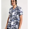 Kenji Mojave Cactus Print Short Sleeve Rayon Shirt In White