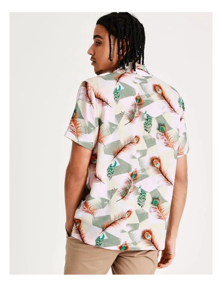 Kenji Pinnacles Peacock Print Short Sleeve Rayon Shirt In Green 7 Kenji Pinnacles Peacock Print Short Sleeve Rayon Shirt In Green - Image 7