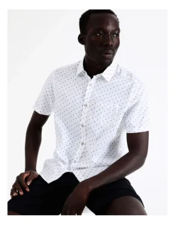 Blaq Winnie Geo Print Short Sleeve Relaxed Shirt In White