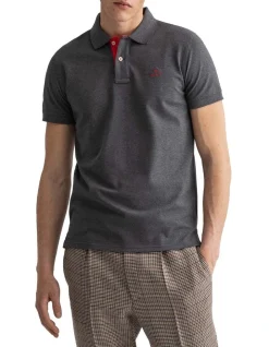 Gant Contrast Collar Pique Short Sleeve Rugger Grey