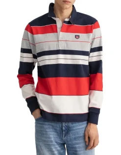 Gant Striped Retro Shield Rugger In Evening Blue