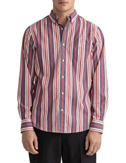 Gant Regular Poplin Stripe Long Sleeve Shirt In Equestrian Red