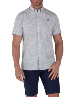 Raging Bull Palm Tree Poplin Short Sleeve Shirt In Grey