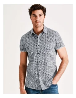 Maddox Pelican Print Short Sleeve Shirt In Navy