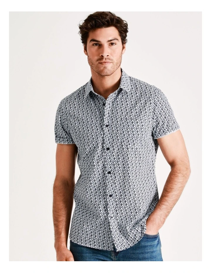 Maddox Pelican Print Short Sleeve Shirt In Navy
