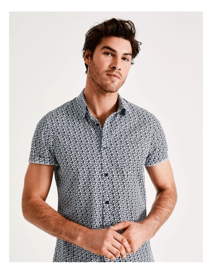 Maddox Pelican Print Short Sleeve Shirt In Navy - Image 3