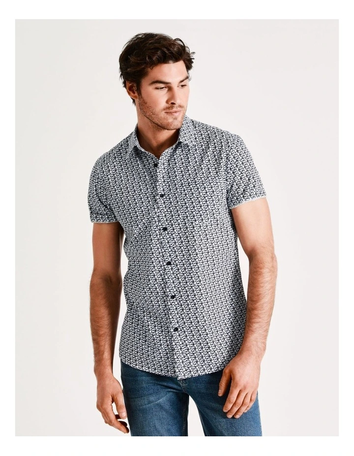 Maddox Pelican Print Short Sleeve Shirt In Navy - Image 5