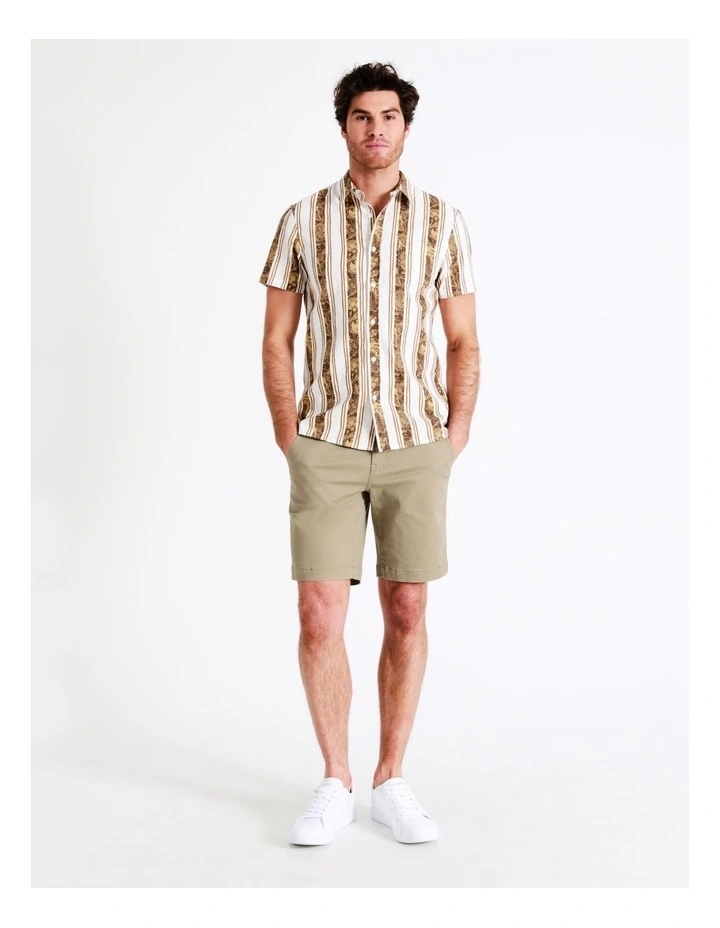 Maddox Kooeloah Linen Blend Stripe Short Sleeve Shirt In Cappuccino - Image 5