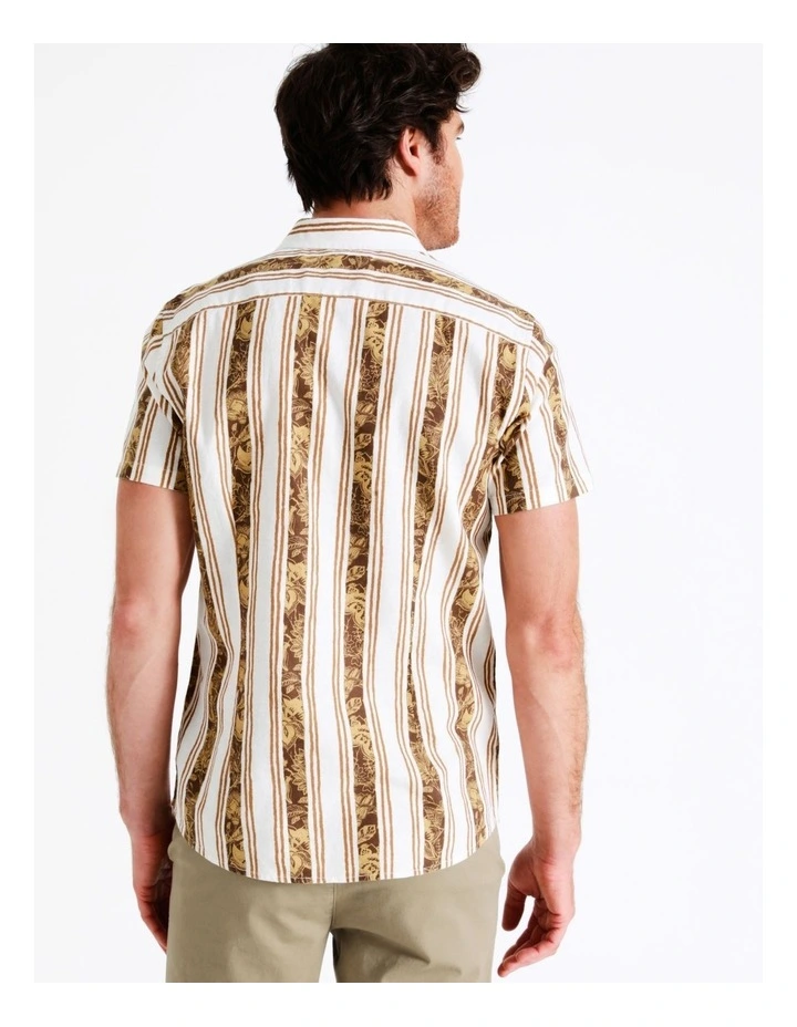 Maddox Kooeloah Linen Blend Stripe Short Sleeve Shirt In Cappuccino - Image 6