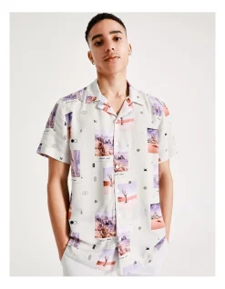 Kenji Degraves Photographic Print Short Sleeve Rayon Shirt In Multi