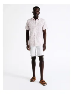 Blaq Andy Abstract Print Short Sleeve Linen Blend In Pink