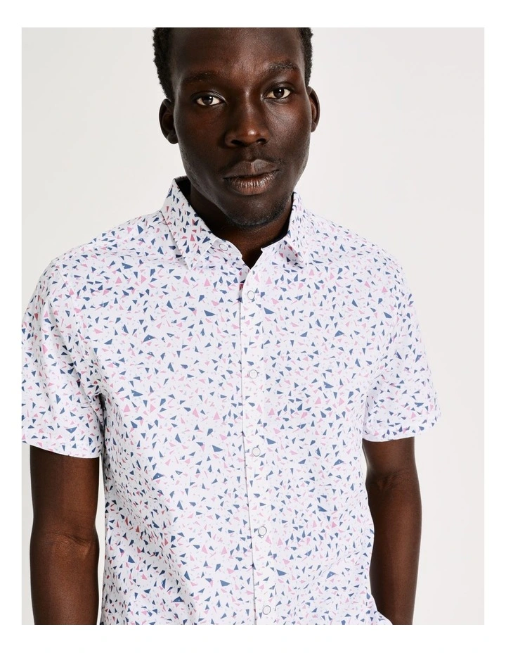 Blaq Gordon Geo Print Short Sleeve Relaxed Shirt In White 4 Blaq Gordon Geo Print Short Sleeve Relaxed Shirt In White - Image 4