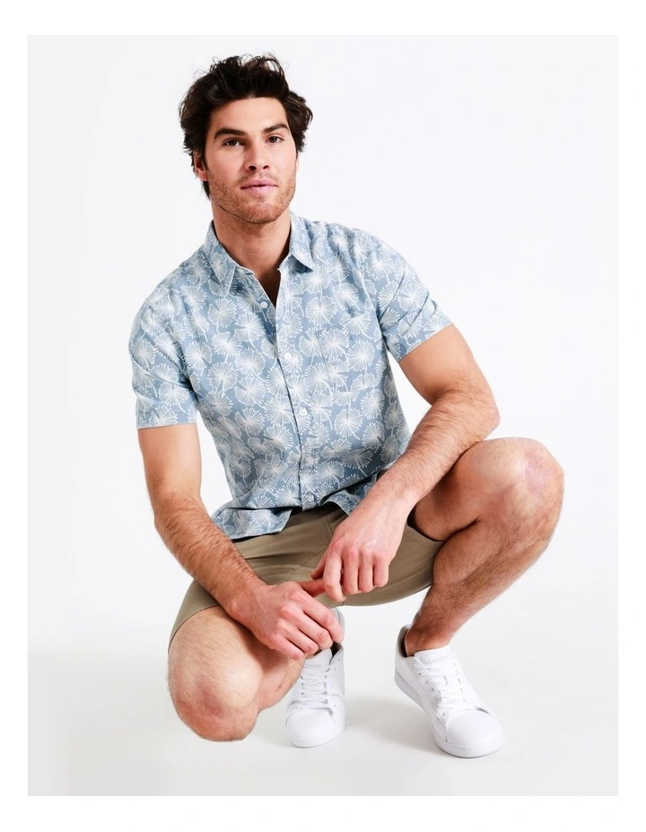 Maddox Woodwork Print Short Sleeve Shirt In Blue