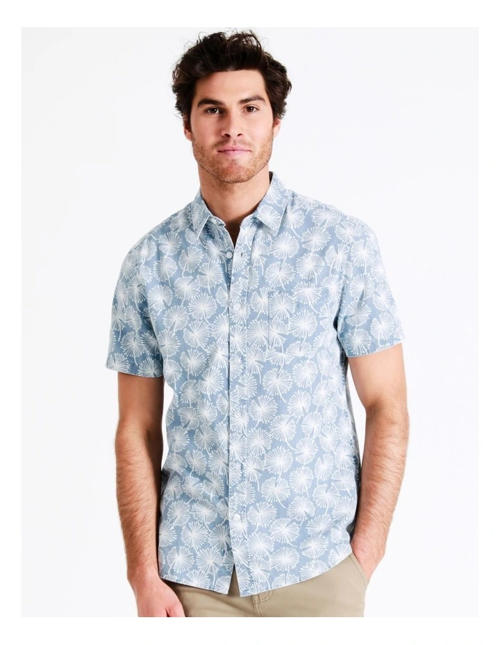 Maddox Woodwork Print Short Sleeve Shirt In Blue - Image 2
